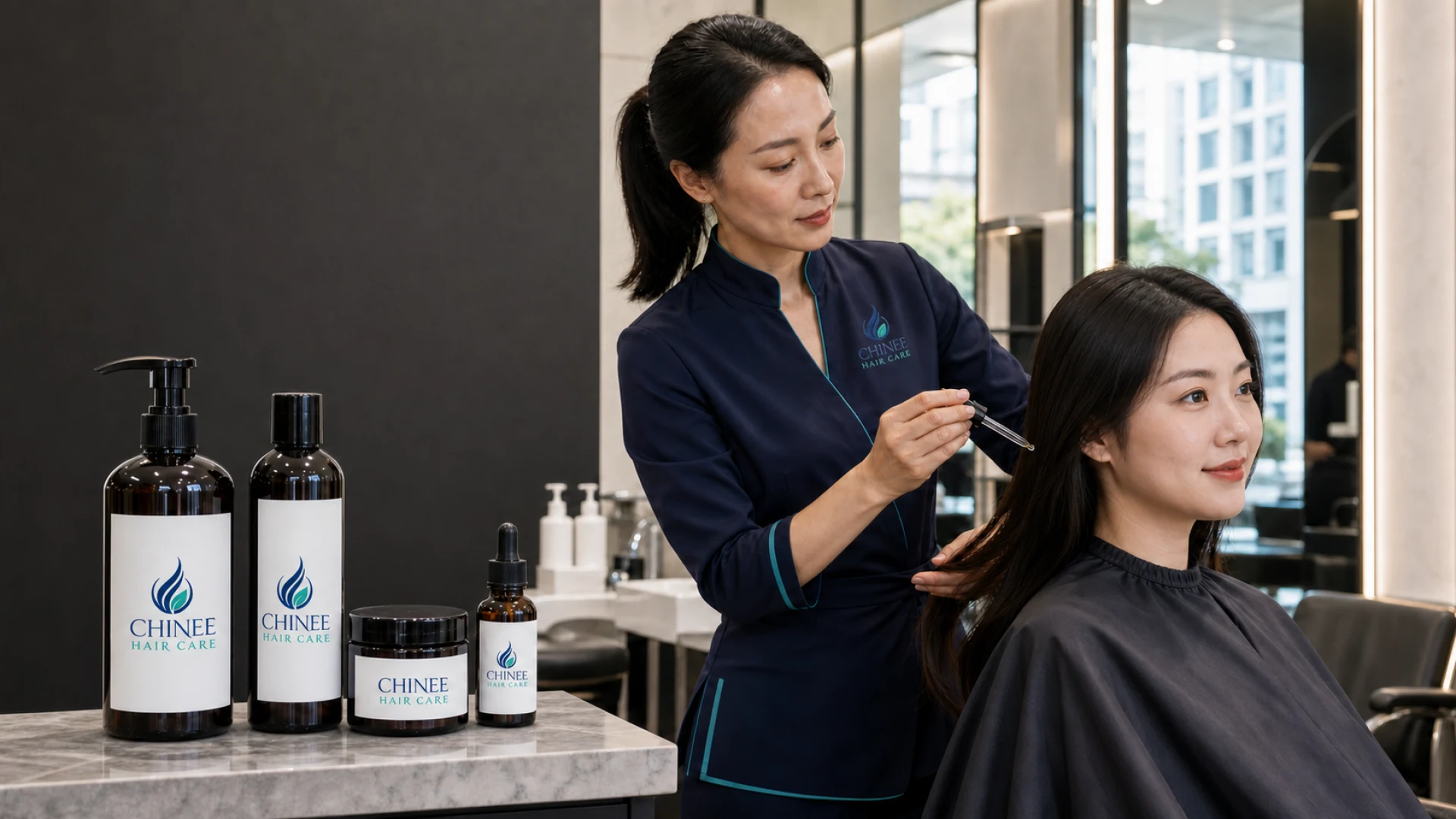 Chinee private-label hair care products used in a professional salon