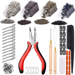 1 Set Hair Extension Pliers Set Micro Ring Beads 2 Crotchet Hook Needle Pulling Loop with Comb Other Hair Styling Tools