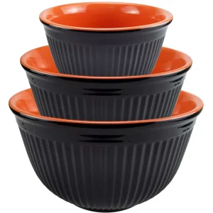 10 Inch Ceramic Mixing Bowls Customizable Colors Mixing Bowl Set of 3 Black and Orange