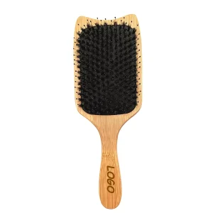 100% Natural Eco-Friendly Natural Bamboo Bristle Massage Wood Paddle Brush Detangling Hair Brush Handle Massage Cushion Comb