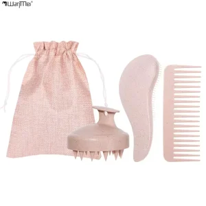 100% Wheat Straw Detangling Beauty Care Hair Brush Set Transparent Colorful Comb Shampoo Brush Scalp Massager Brush