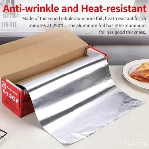 100FT Heavy Duty Food Grade Coated Aluminum Foil Roll Non Stick for Oven BBQ Grilling and Takeaway Packaging
