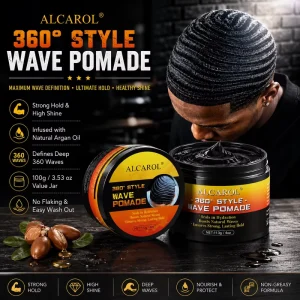 100g 360 Wave Pomade for Men Strong Hold Hair Styling Wax with Argan Oil and Shea Butter Wave Defining Cream