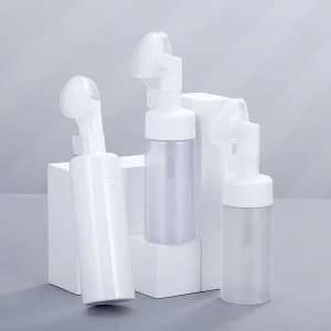 100ml PET Plastic Facial Cleanser Can With Silicone Brush Bubble Face Mousse Foam Cleanser Foam for Cosmetics and Shampoo