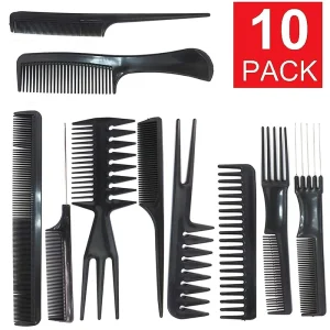 10Pcs Professional Hairdressing Barber Beauty Salon Custom logo Handle Plastic Home Curly Comb Set Hair Styling Tools