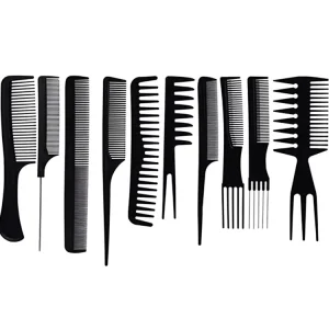 10pcs Hair Styling Tools Set Black Comb Various Design Anti Static Large Shower Detangler Texture Combs