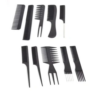 10pcs Set Black Hair Stying Hair Salon Tools Hairdressing Brush Comb Set