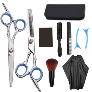10pcs Set Pro Hairdressing Scissors Kit DIY Hair Cutting Scissors Hairbrush & Grooming Comb Barber Styling Tool