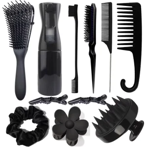 11pcs Hairdressing Tool Set with Eight pronged Comb Pointed tail Comb Eyebrow Brush Hair Clip Plastic Spray Bottle