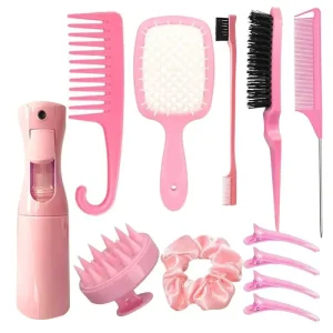 12 Piece Durable Salon Eco Friendly Portable Plastic Hair Care Set Scalp Massage Spray Bottles Straightening Comb Hair