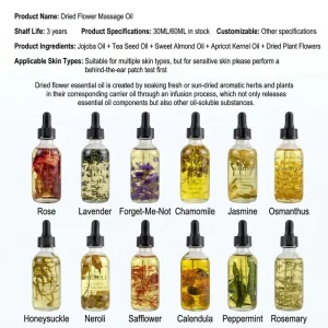 12 Scents Dried Flower Essential Oil 30ml 60ml Steam Distilled Natural Plant Infused Aromatherapy for Beauty Retail