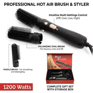 1200W Professional French Fast Heating Hot Air Brush Hair Dryer Volumizer Ionic Straightener Curler Comb Styler All Hair Type
