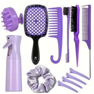 12pcs Set Custom Logo Scalp Massager Hair Brush Comb Barber Salon Edge Brush for Women with Plastic Handle Home Use Detangling