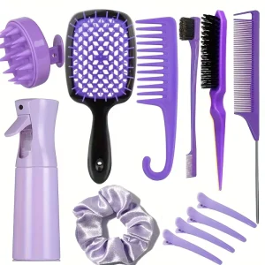 12pcs Set Detangler Brush Comb Silicone Scalp Massager Shampoo Brush Hairdressing Spray Bottle Hair Styling Tools Comb Set