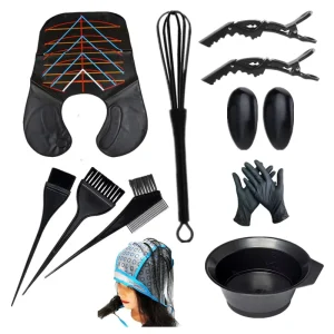 13 Piece Multi Purpose Hair Styling Tool Set Hair Dyeing Bowl Shawl Oiling Comb Brush Earmuffs Picking Hat & Hair Clips