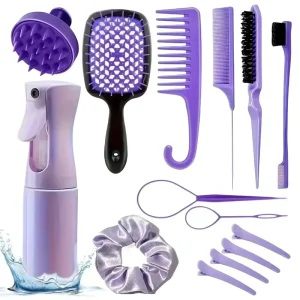 14 Pcs Hair Brushes Set with Hair Tail Tools Edge Brush Rat Tail Comb Teasing Comb Hair Scrunchie for Woman Girl