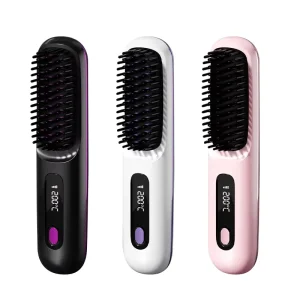 2 in 1 Ceramic Hot Comb Rechargeable Heating Hair Straightening Cordless Brush Portable Mini Hair Straightener for Household Use