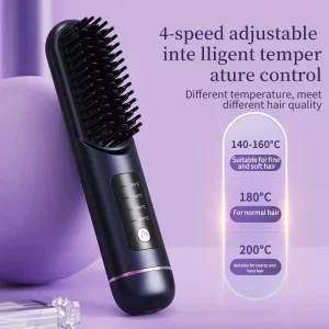 2 in 1 Ceramics Mini Cordless Portable Home Travel Rechargeable USB Negative Ion Curling Brush Hair Straightener Comb