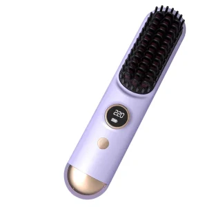 2 in 1 Electric Curling Straightening Comb Battery Powered 3 Temperature Settings Nylon Fabric Portable Design