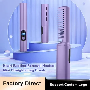 2 in 1 Fast Heating Wireless Hair Hot Comb Straightening Brush Curler Comb USB Rechargeable Straightening Brush