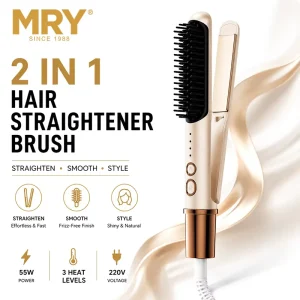 2 in 1 Flat Iron Hair Straightener Comb Styling Brush 55W 3 Heat Settings Ceramic Heating Multifunction Hair Tool