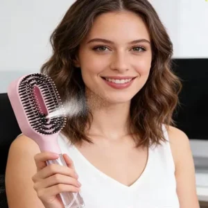2 in 1 Hair Brush with Mist Spray 55ml Water Tank Nylon & Boar Bristles for Detangling Anti Frizz Travel Friendly for Home & Gym