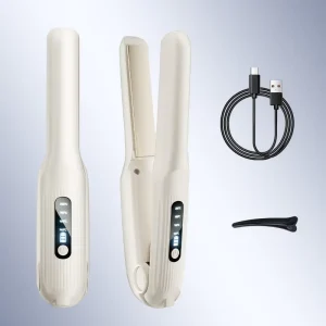 2 in 1 Hair Curler Straightener Portable Rechargeable Mini Hair Straightener and Curler