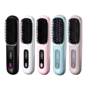2 in 1 Hot Comb Rechargeable Heating Hair Straight Comb Electric Cordless Hair Style Brush Portable Mini Hair Straightener Brush