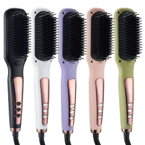 2 in 1 Ionic Hair Straightening Brush Electric PTC Heating Hot Comb with 6 Speed Temperature Control