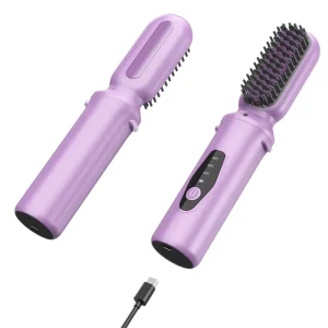 2 in 1 Mini Hair Straightener Comb Adjustable Speed and LED Display Electric Smart Wireless Hot Comb Mini Hair Style