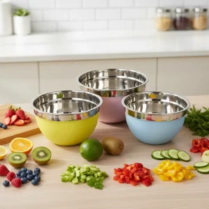 201 Color Coated Stainless Steel Mixing Bowl Set with Polished Inner Wall Eco-Friendly Deep Capacity Salad Container