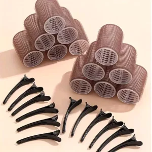 24pcs Self-Grip Plastic 4cm Hair Rollers & Clips Set No Heat DIY Curlers Fluffy Bangs Curls Hair Tool for Women