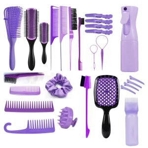 27pcs Classic Styling Hairbrush Comb Set Home Use Complete Kit with Detangling Edge and Rat Tail Combs Scalp Massager Spray Bottle