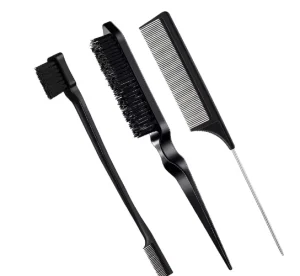 3 Pcs Brush and Comb Set Double Sided Edge Control Brush Rat Tail Comb for Girl Woman