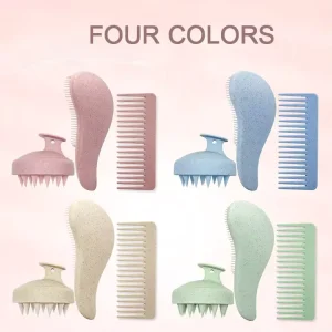 3 Pcs Compact Wheat Straw Shampoo Brush Scalp Massage with Bag for Hair Growth Detangling Hair Brush Set