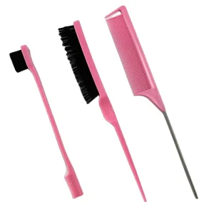 3 Pieces Hair Styling Comb Set Multicolor Bristle Teasing Hair Brush Edge Control Brush Rat Tail Comb Set Makeup Tool