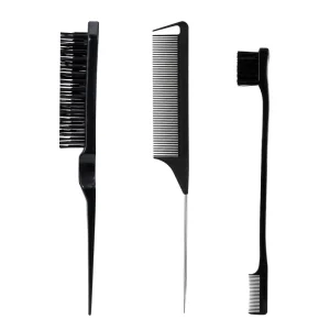 3 Pieces Hair Styling Comb Set Plastic Rat Tail Edge Brush Parting Teasing Comb for Women Girls Bristle Hair Styling Tools