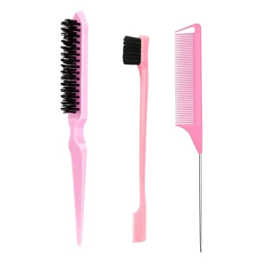 3 Pieces Hair Styling Comb Set Teasing Brush Rat Tail Comb Edge Brush for Edge and Back Brushing Combing Slicking Hair for Women