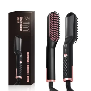 3-in-1 Electric Hair Straightener Beard Hot Brush Comb Curling Iron Professional Fast Heating 2 Temperature Settings Household