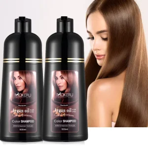 3 in 1 Mokeru Professional Hair Dye Shampoo Argan Oil Permanent Natural Hair Color Shampoo Chestnut Brown Women Men