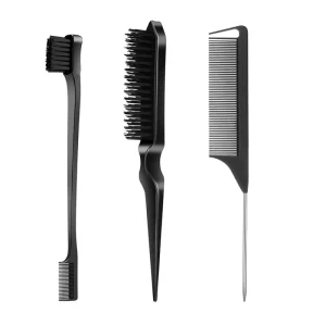 3PC Set Solid Color Double Sided Edge Control Hair Comb Hair Styling Eyebrow Combing Hair Brush Hairdressing Beauty Tools