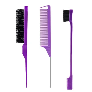 3Pcs Hair Styling Combs Set Plastic Rat Tail Comb and Edge Brush Teasing Hair Brush Set
