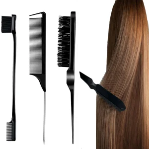 3Pcs Slick Back Hair Brush Set Boar Bristle Edge Control Teasing Comb for Salon Stylists Professional Hair Styling Tools Kit