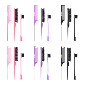 3Pcs Teasing Hair Brush Set Salon Hair Styling Comb Set Rat Tail Comb and Edge Brush