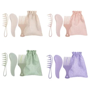 3pcs Plastic Detangler Brush & Styling Comb Set for Afro Hair Salon Use OEM