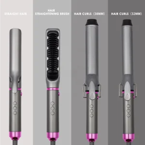 4 in 1 Detachable Interchangeable Hair Styling Tools Set One Step Multi Styler with Straightener Curler Brush