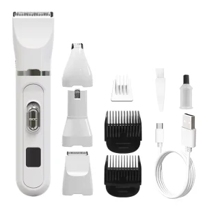 4 in 1 Electric Pet Clipper Set Luxury Portable Rechargeable Low Noise Hair Trimmer for Dog Cat Hair Grooming Made Plastic