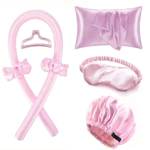 4PCS Silk Pillow Case Hair Rollers Styling Tool Heatless Hair Curler Silk Pillow Sleep Mask Set for Hair and Skin