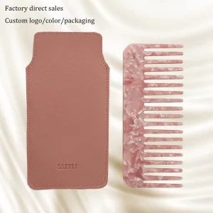 4mm Thickness Cellulose Acetate Hair Comb Wide Tooth Anti Static Acetate Hair Comb with Pouch