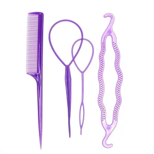 4pcs pink Hair Design Styling Accessories Set Hair Braid Tool Ponytail Hair Salon Comb Stick for Women Girls